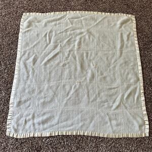 Three Weavers Baby blanket blue with  roses Satin Trim RARE